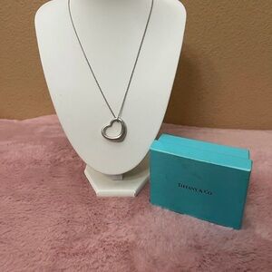 Large Heart Pendant Tiffany & Co. 925 Silver 18” Chain Necklace w/ Box